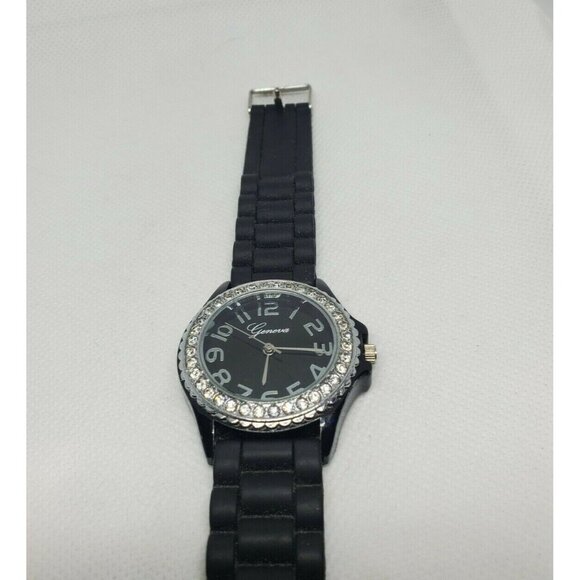 Geneva Silicone Band Stainless Steel Back Water Resistant Faux Diamond Watch - Picture 12 of 12